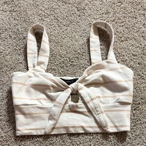 Forever 21 Striped Cream and Tan Crop Top